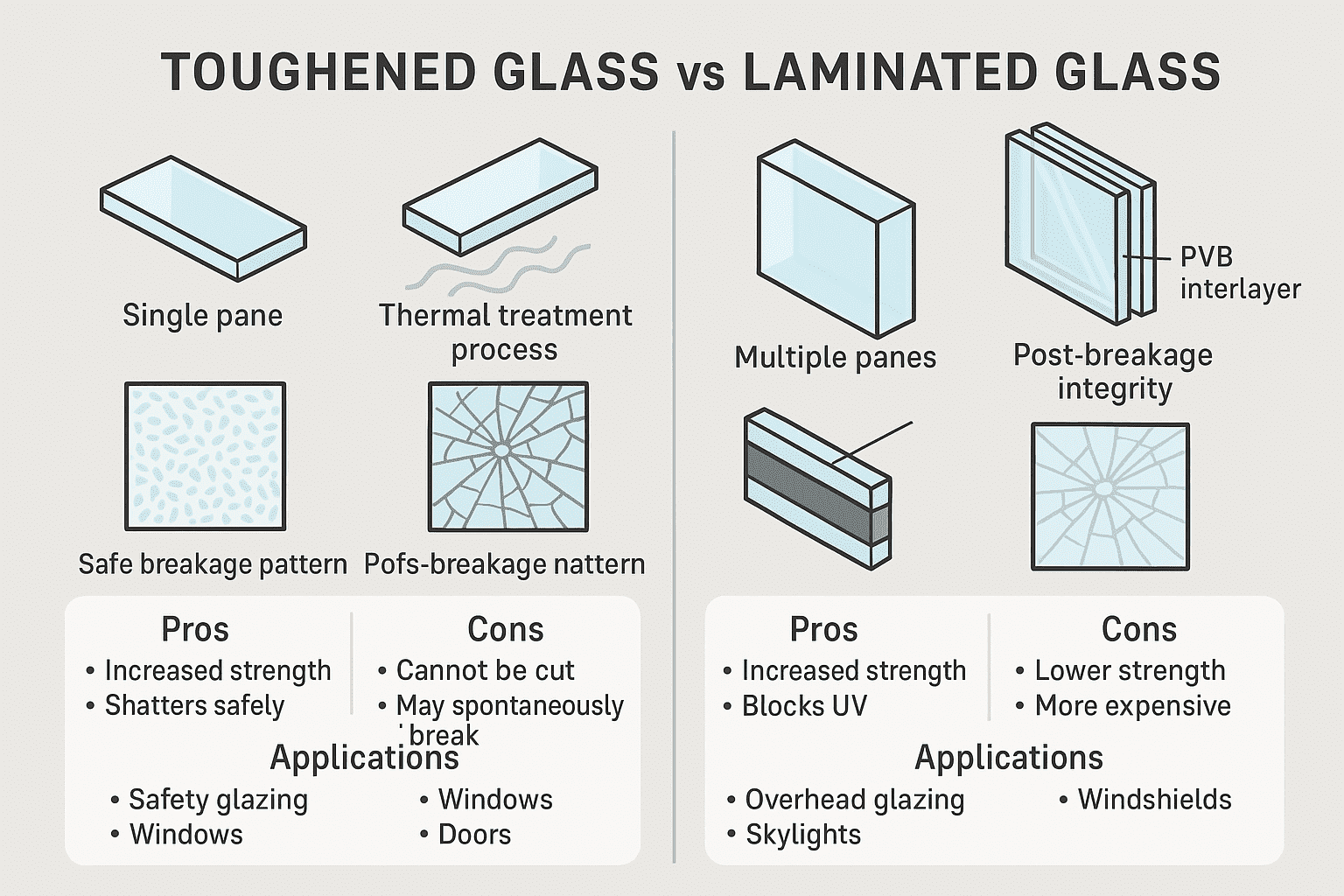 Detailed comparison of toughened vs laminated glass