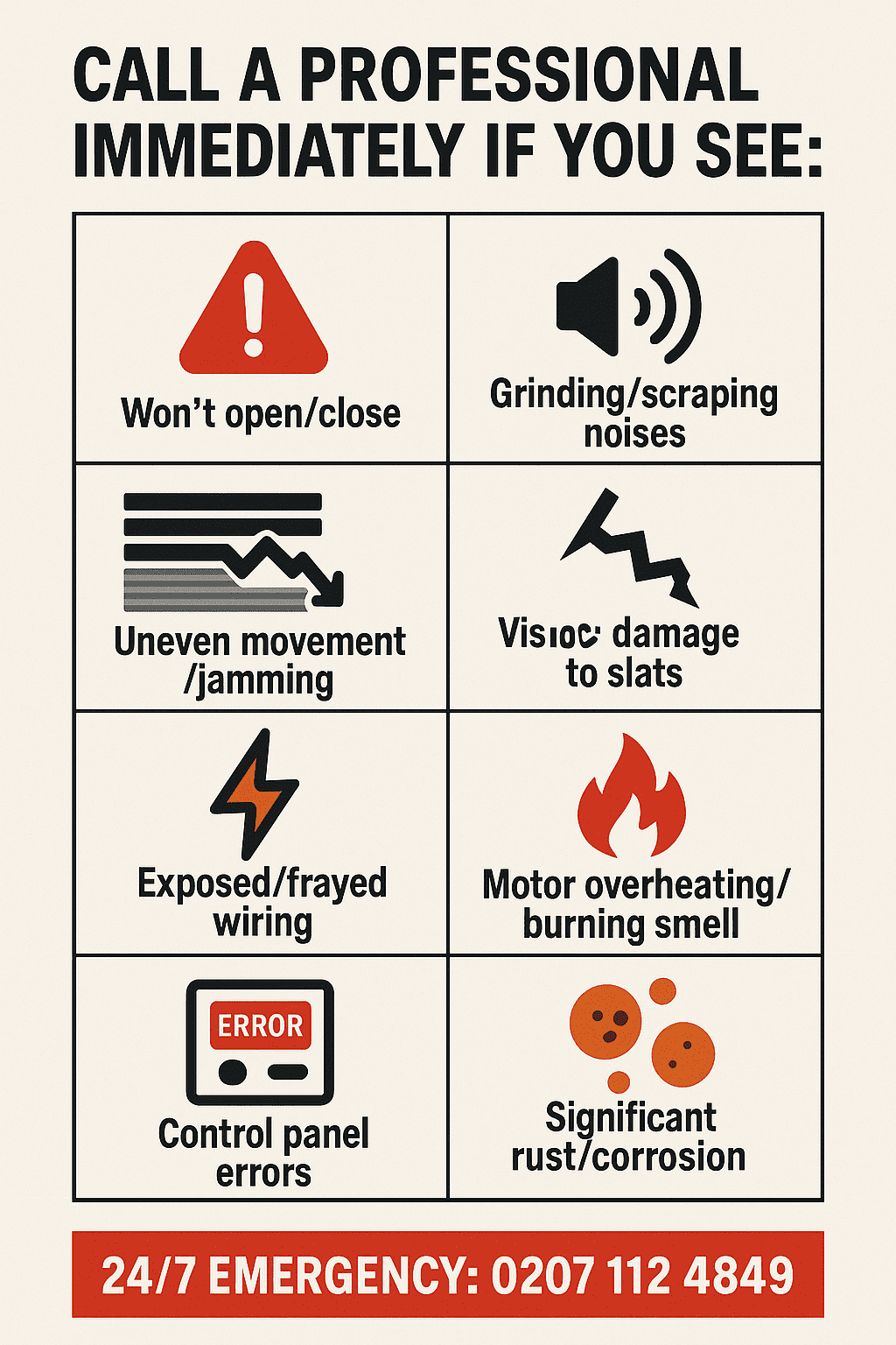 Warning signs requiring immediate professional attention