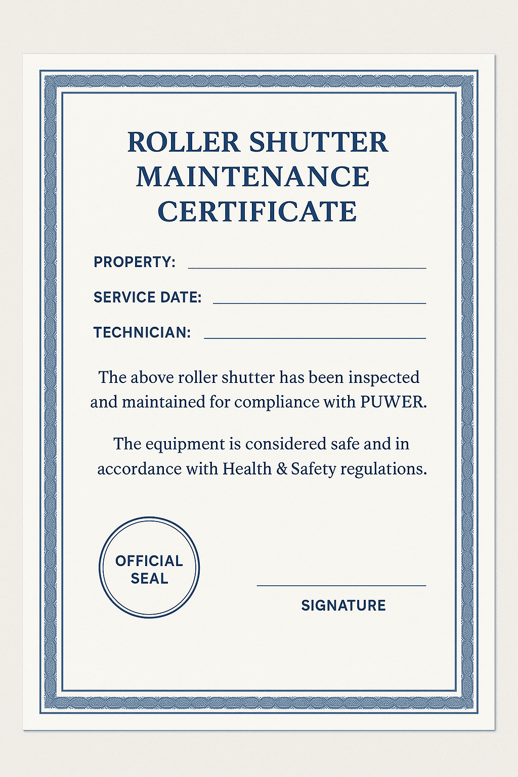 Compliance certificate template