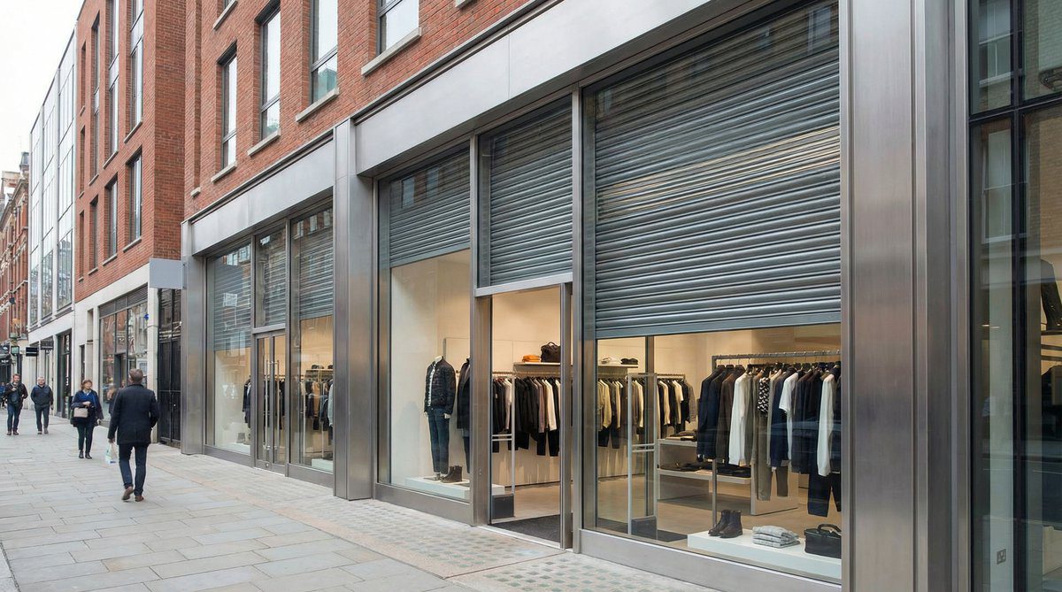 Security roller shutter integrated with shop front