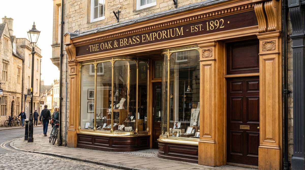 Traditional timber shop front with wooden frames