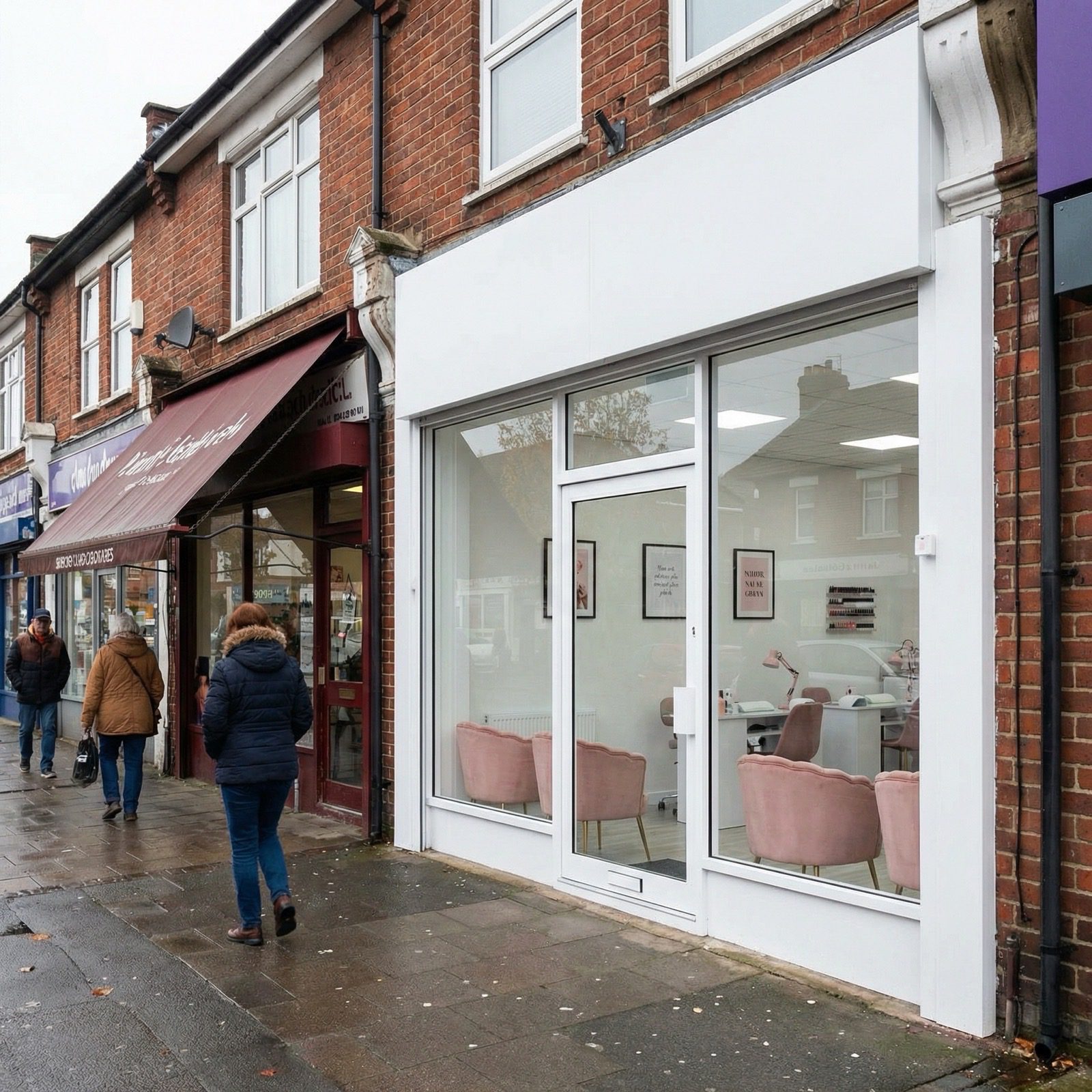 White aluminium shop front for beauty salon