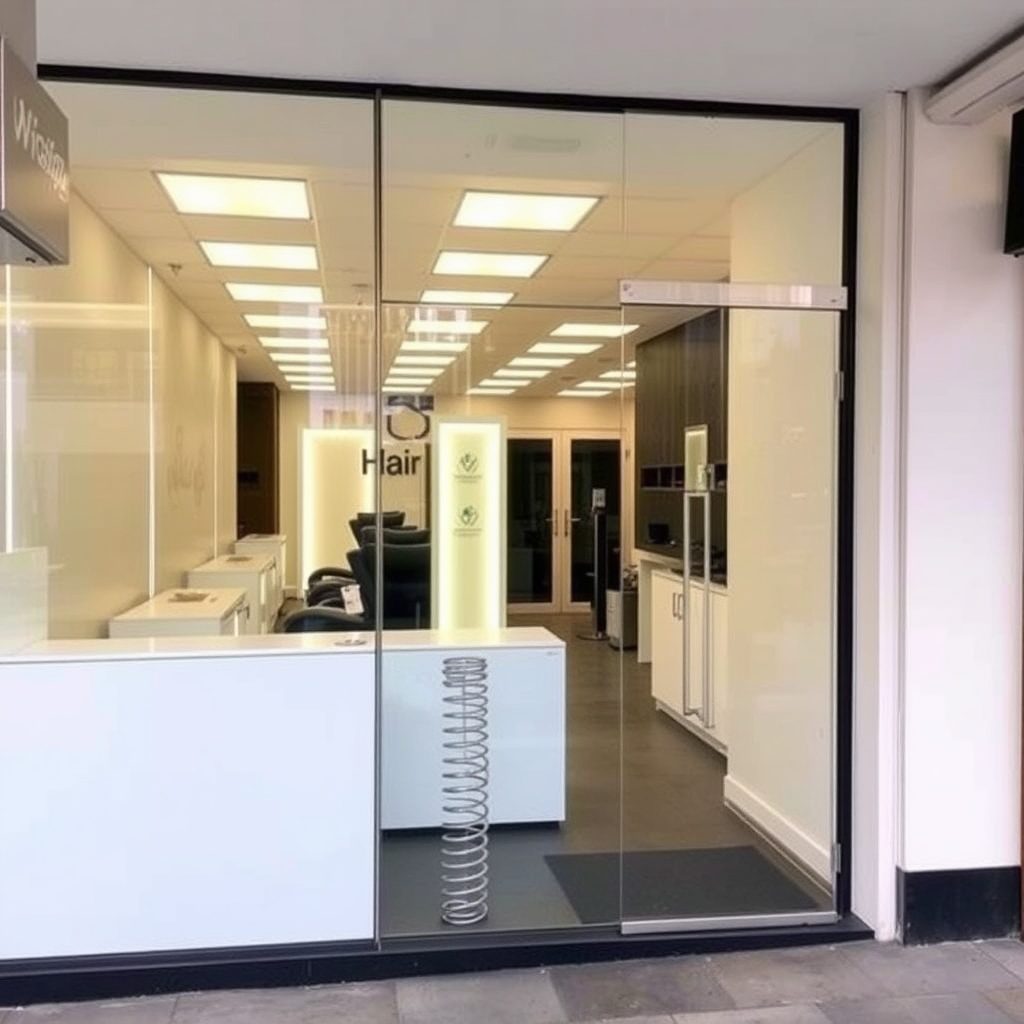 Toughened glass shopfront installation for hair salon