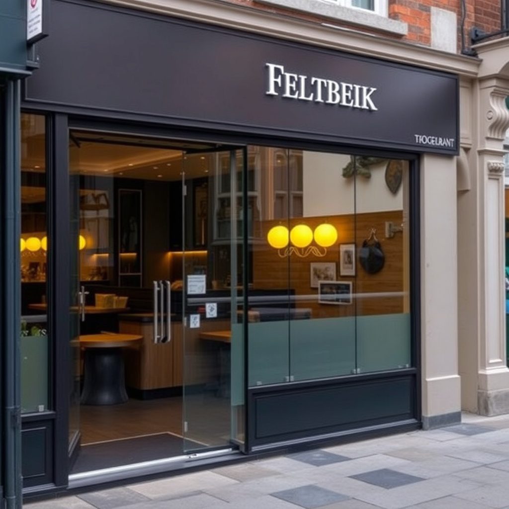 Toughened glass shop front with automatic door for restaurant