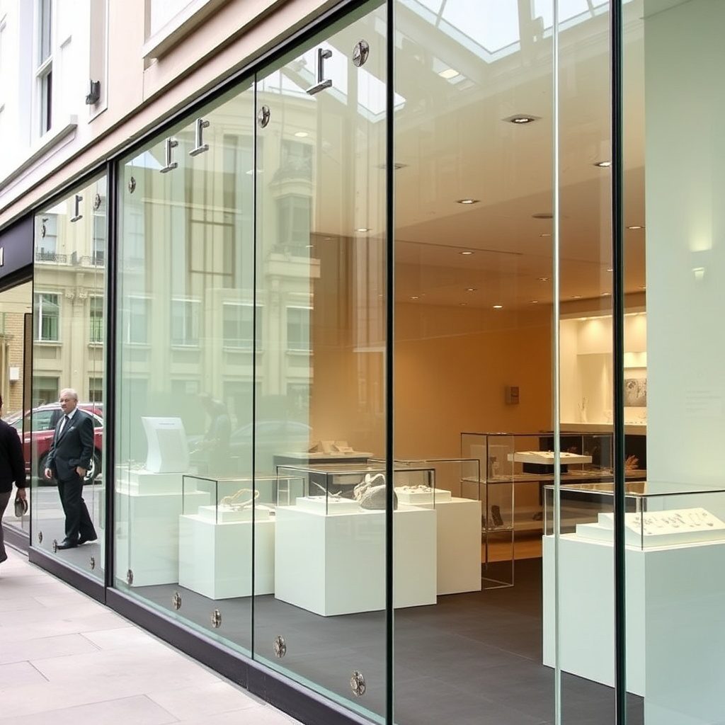 Frameless glass shop front for jewellery store