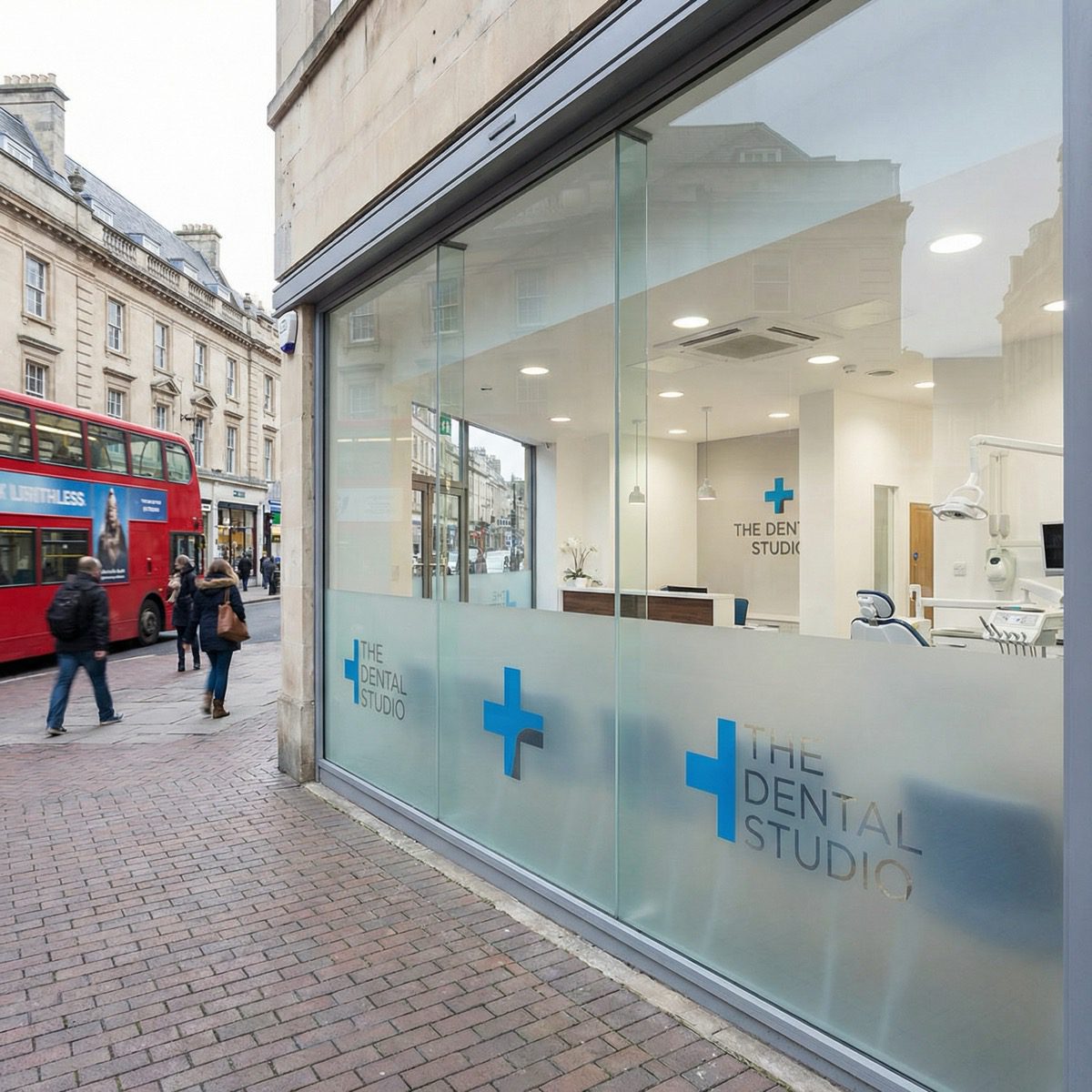 Frosted toughened glass shop front for dental practice