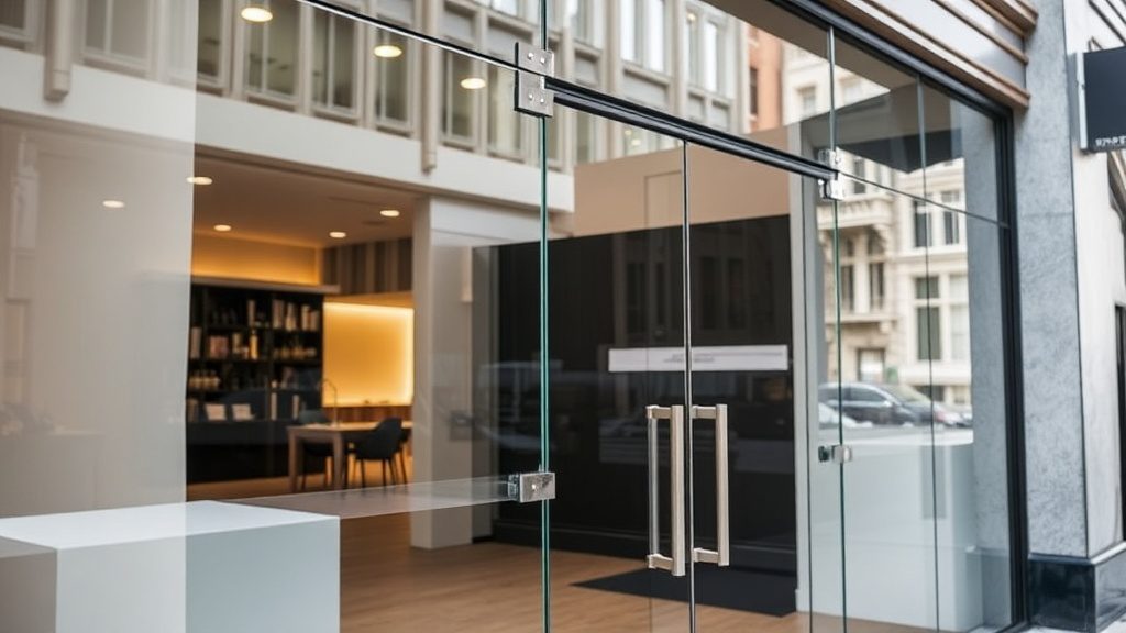 Toughened glass shopfront with patch fittings for boutique retail store