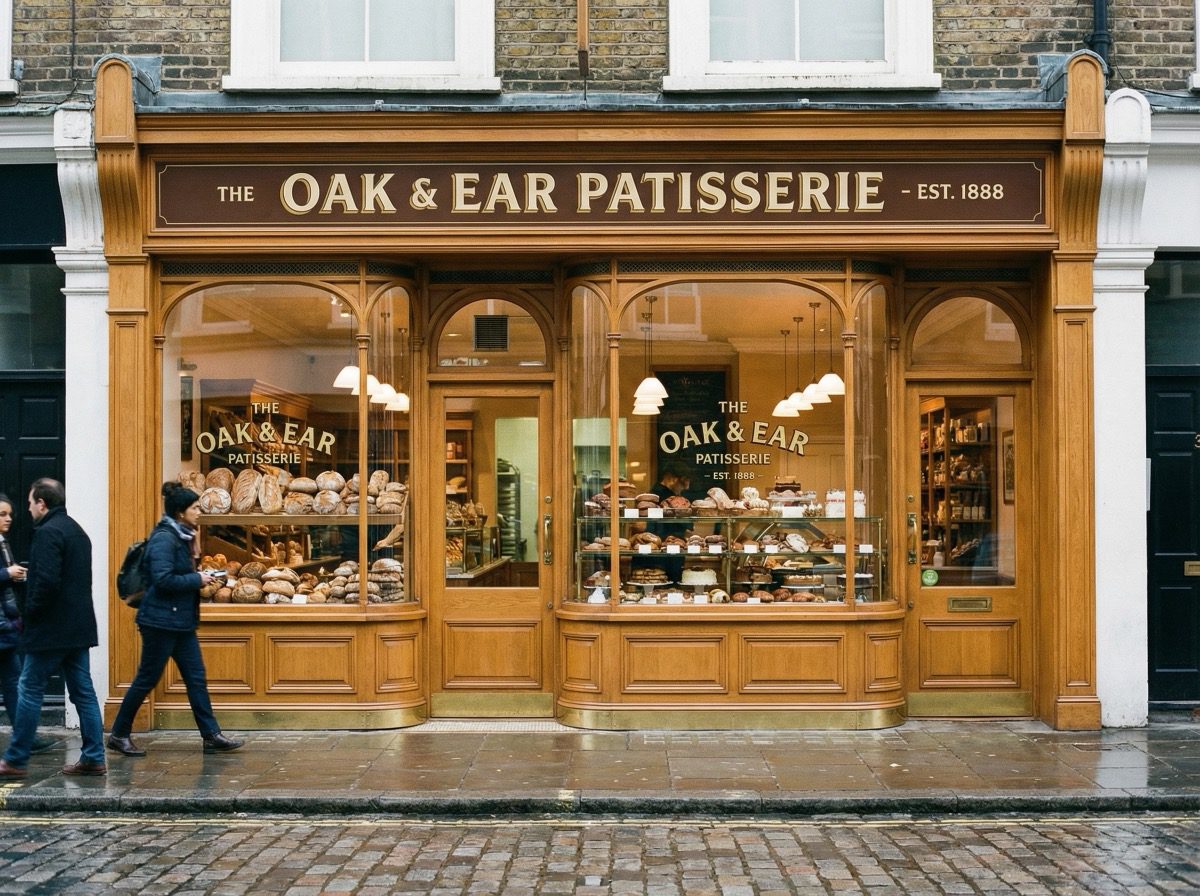 Traditional painted timber shop front for artisan bakery