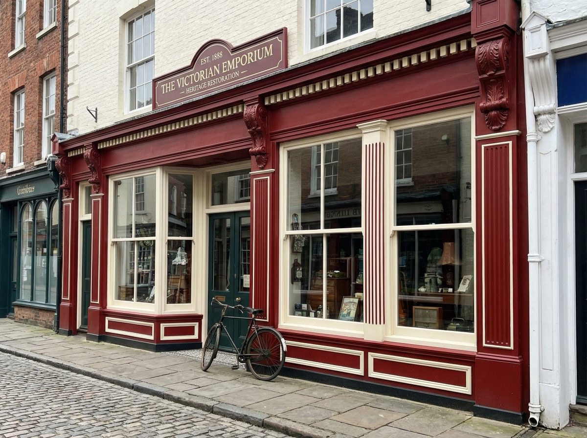 Bespoke timber shopfront for hair salon with decorative mouldings