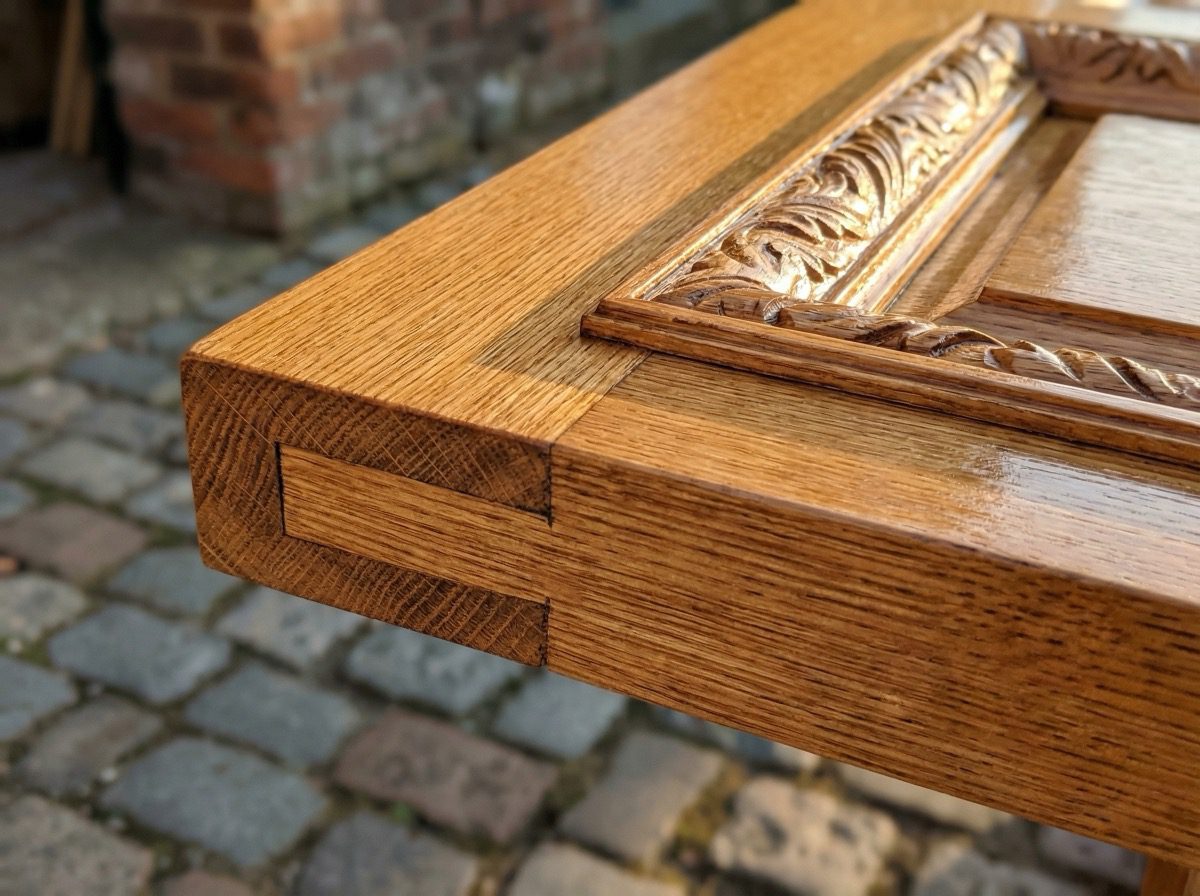 Close-up detail of bespoke timber shop front moulding and joinery craftsmanship