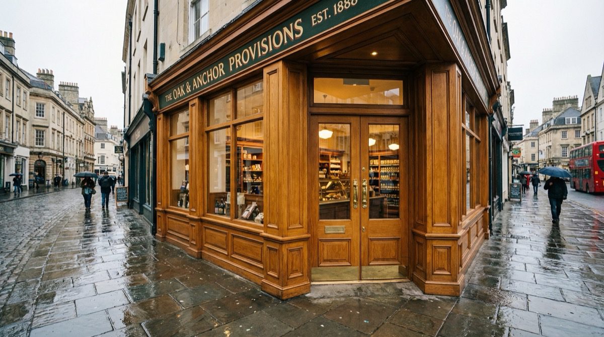 Traditional timber shop front with painted finish on UK high street