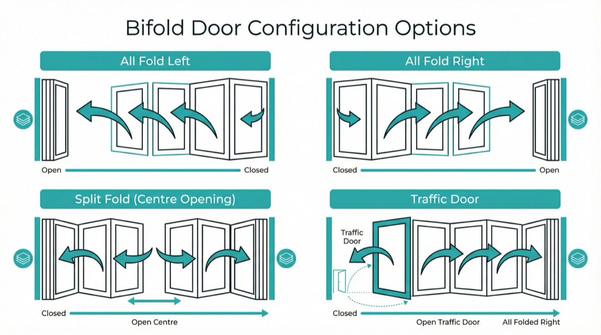 Bifold door configuration options - fold left right split traffic door
