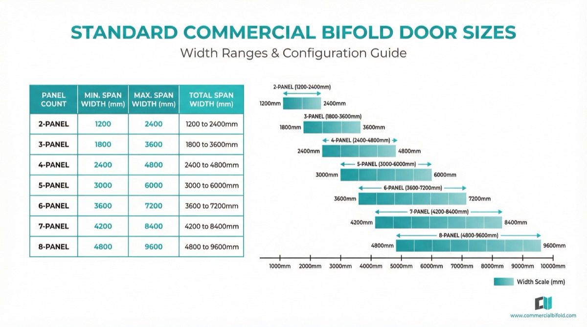 Standard commercial bifold door sizes from 2-panel to 8-panel