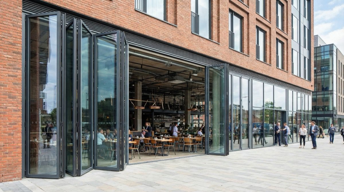 Wide span 6-panel commercial bifold door installation