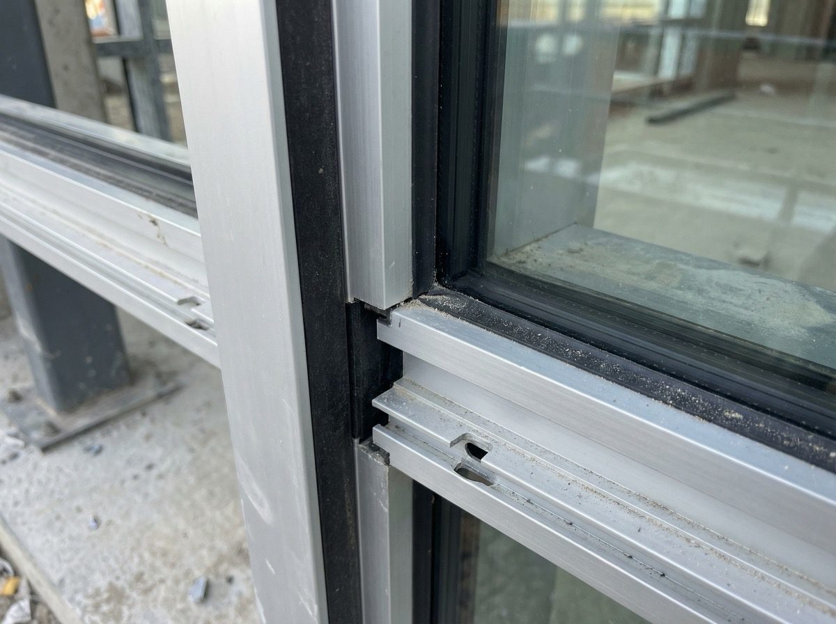 Hybrid glazing system combining shop front and curtain wall elements