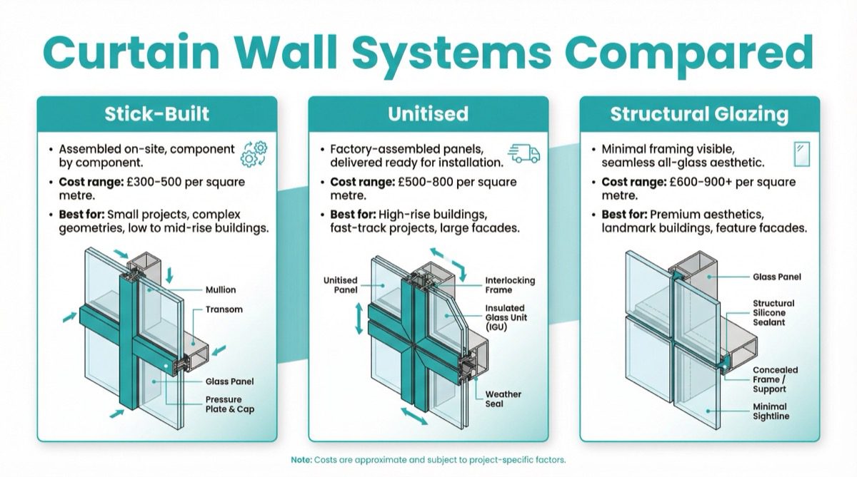 Curtain wall systems compared - stick-built unitised structural glazing