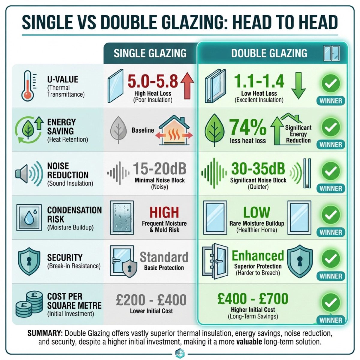 Single vs double glazing head-to-head comparison