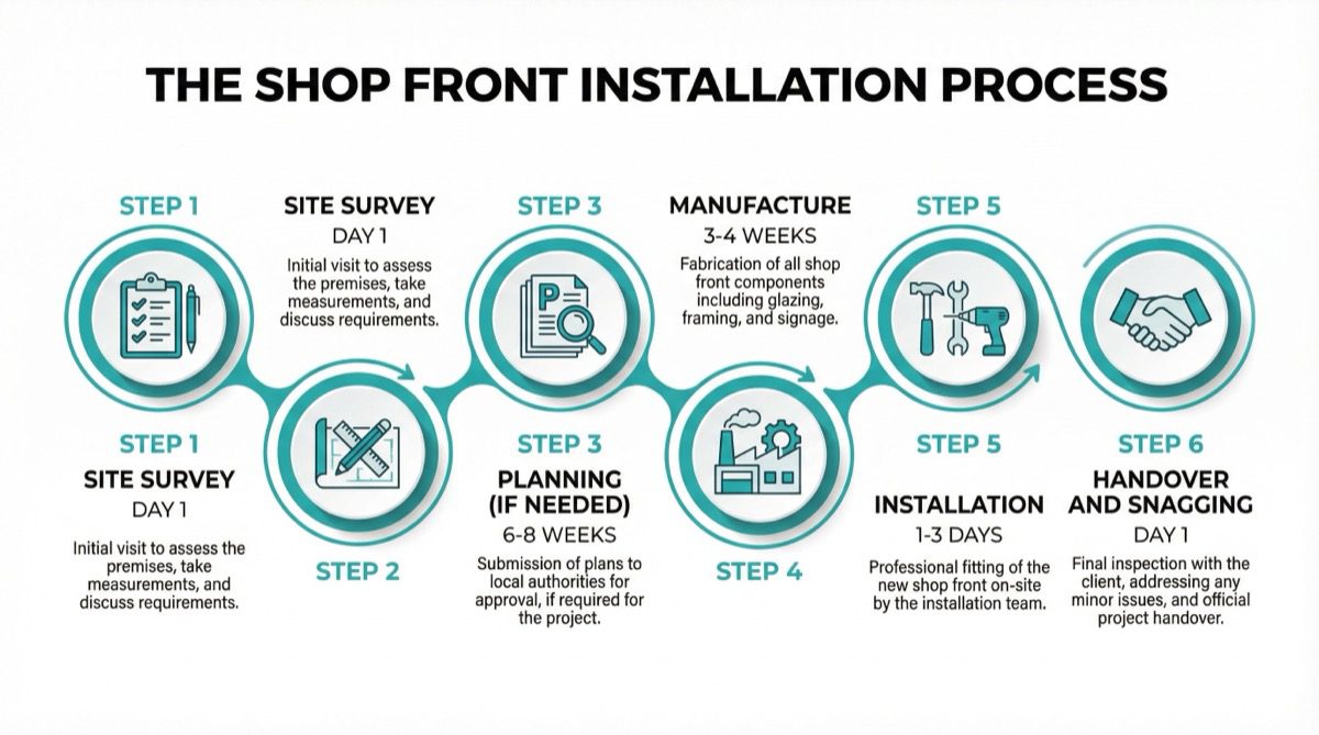 Shop front installation process 6-step timeline