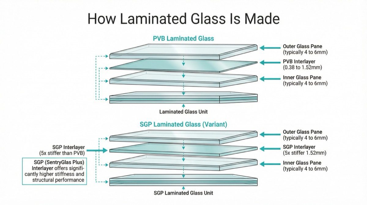 How laminated glass is made - PVB and SGP interlayer cross-section