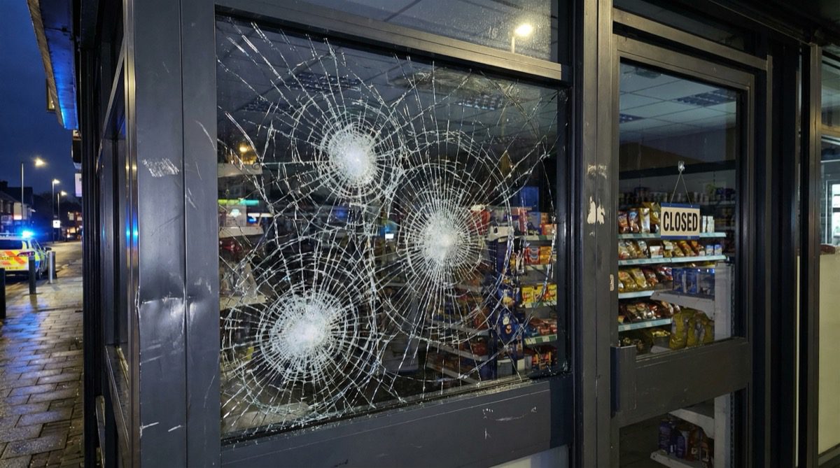Laminated glass after attempted break-in showing intact interlayer