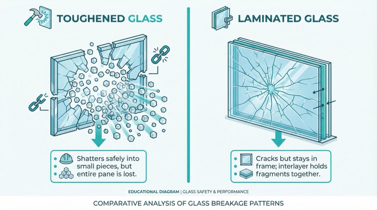 How toughened and laminated glass break differently