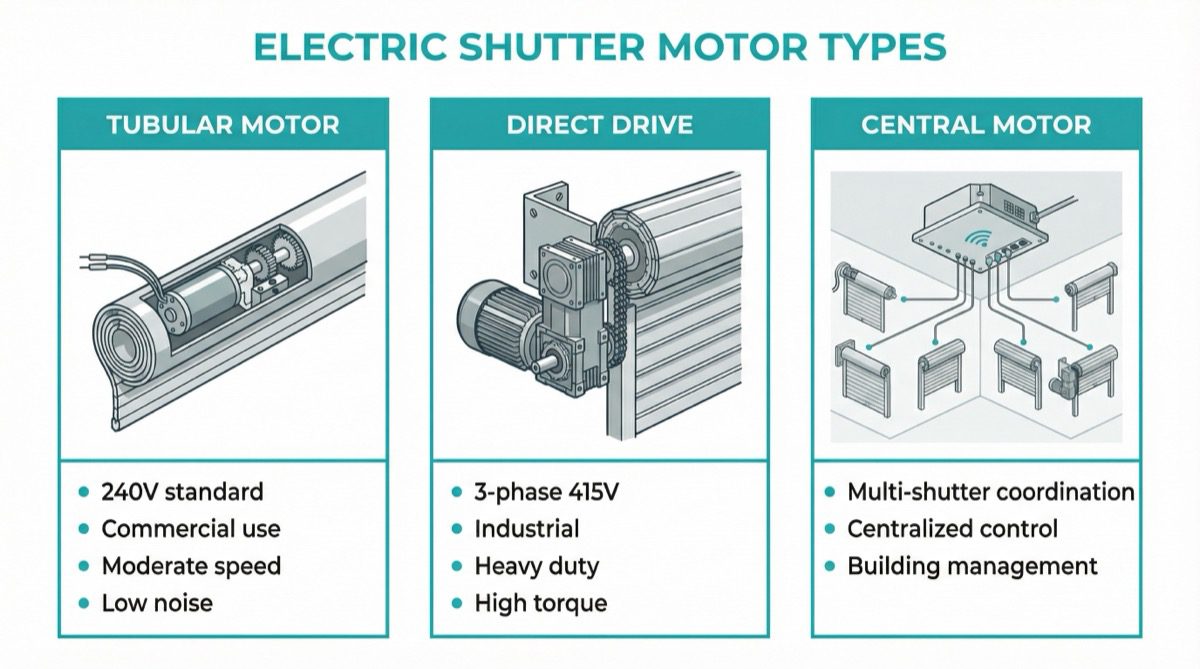 Electric shutter motor types compared - tubular direct drive central