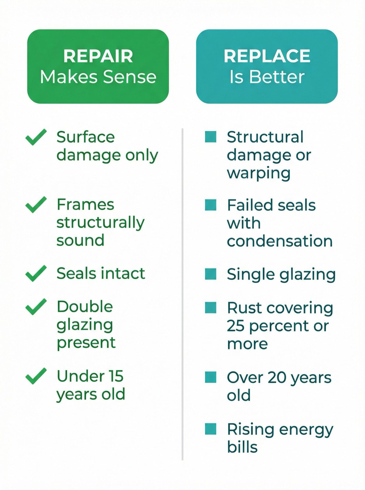 Repair vs replace decision checklist for shop fronts
