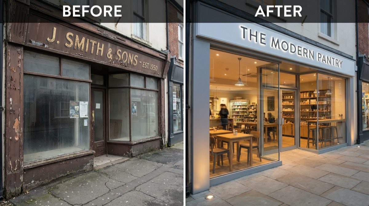 Before and after shop front transformation