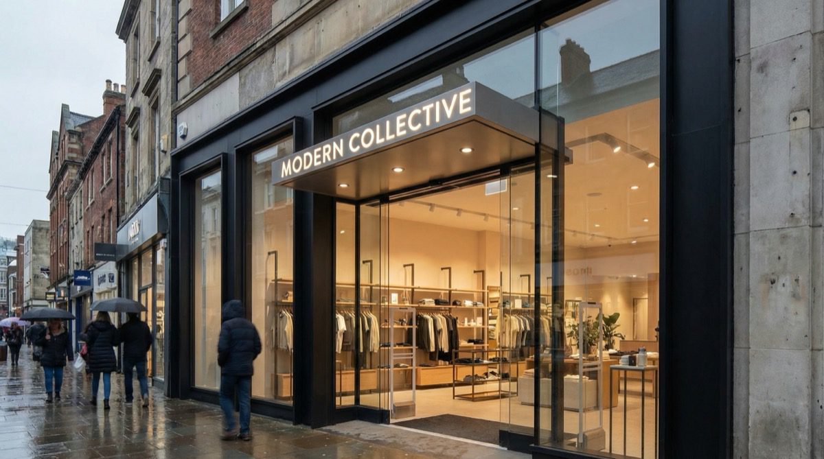 Modern commercial shop front with aluminium frames