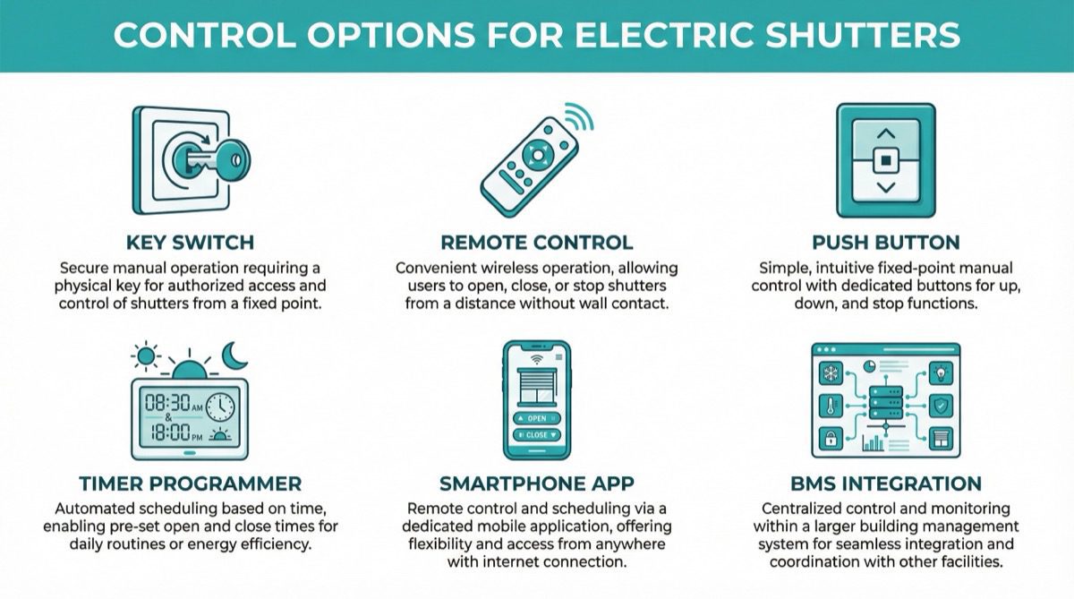 Six control options for electric roller shutters