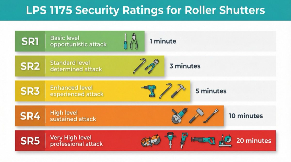 LPS 1175 security ratings for roller shutters SR1 to SR5