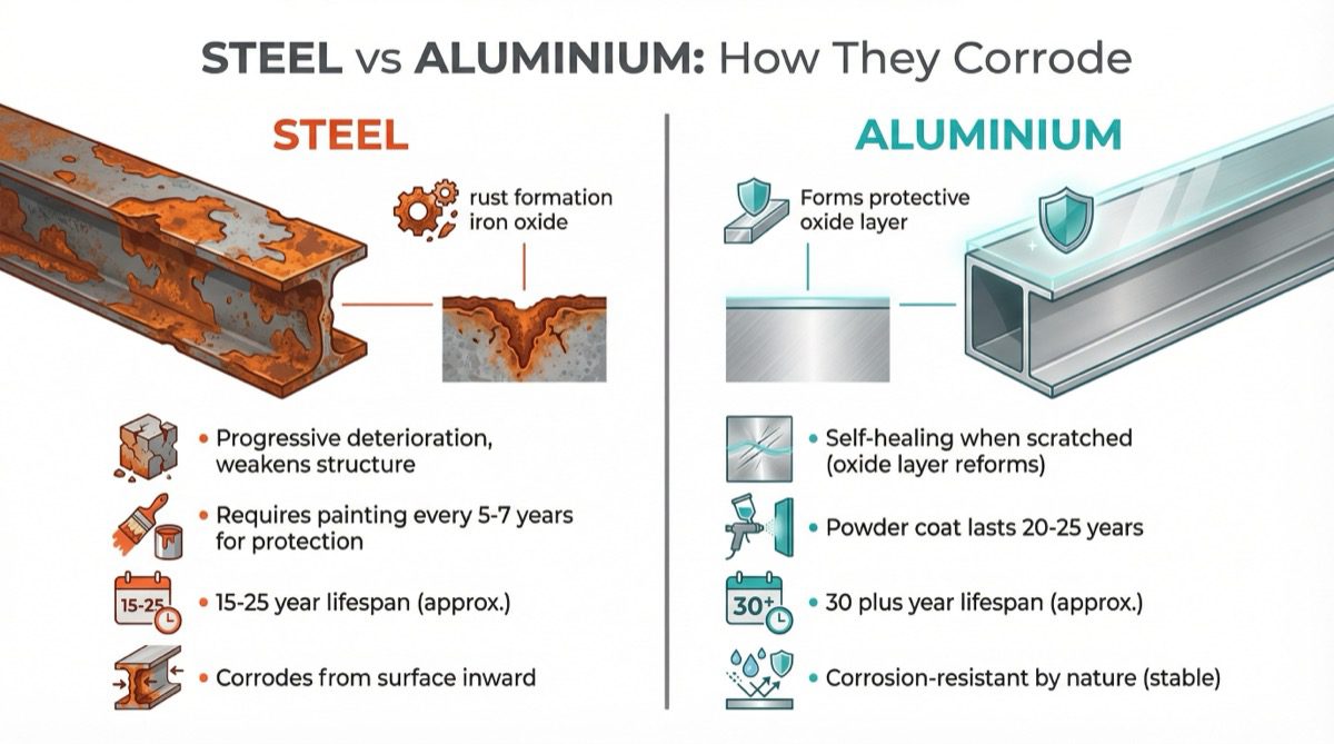 Steel vs aluminium corrosion comparison infographic