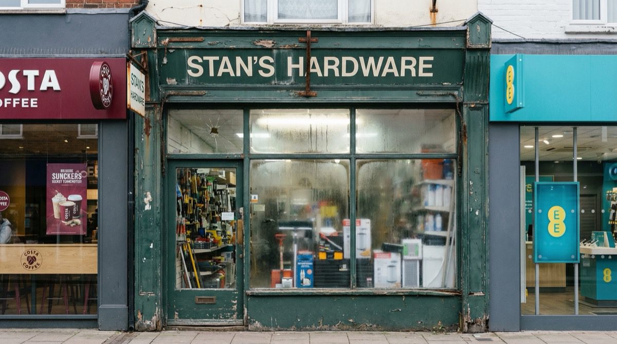 Ageing shop front showing warning signs of deterioration